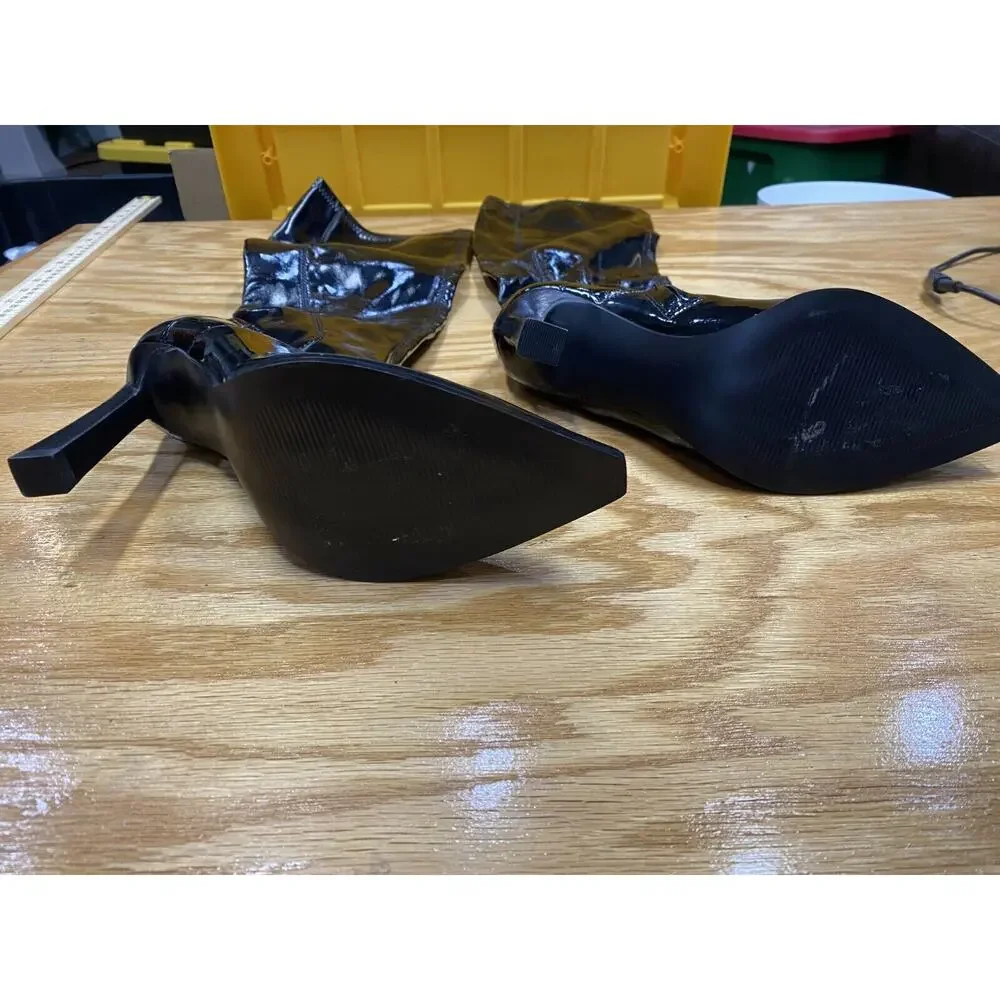 Marc Fisher Women Boots Black Patent Leather Side Zip Pull-On Pointed Toe S67